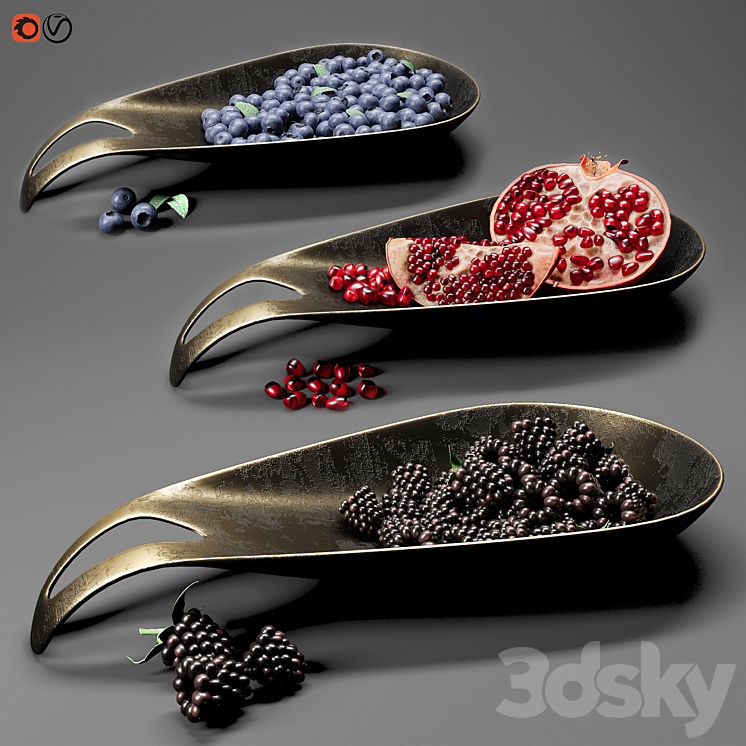 Dish with berries and fruits 3D Model