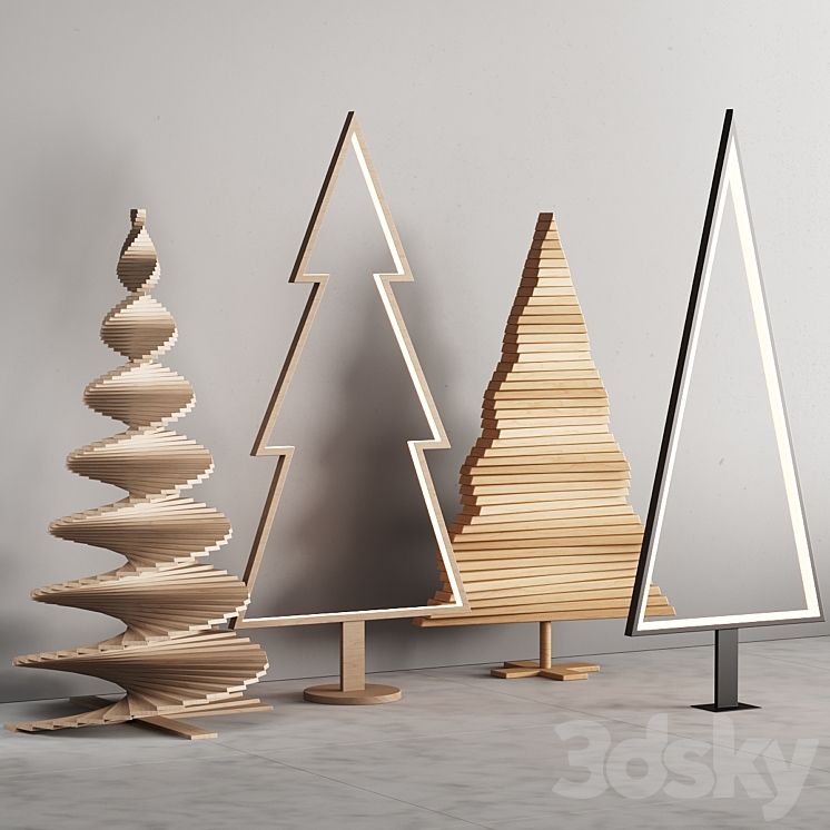 035 Modern christmas trees 01 wood and light 3DS Max - thumbnail 1