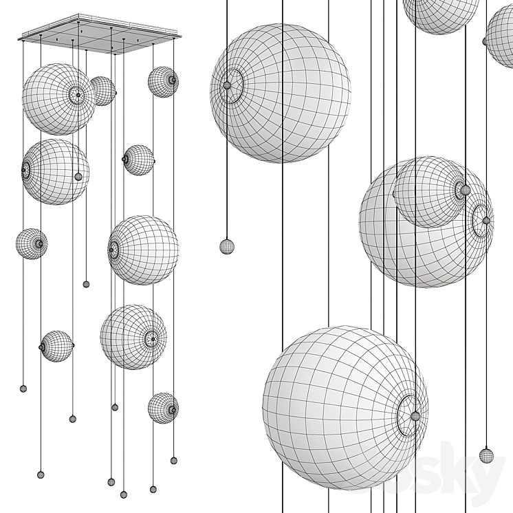 Abacus 10 light square led pendant pendant light 3d model