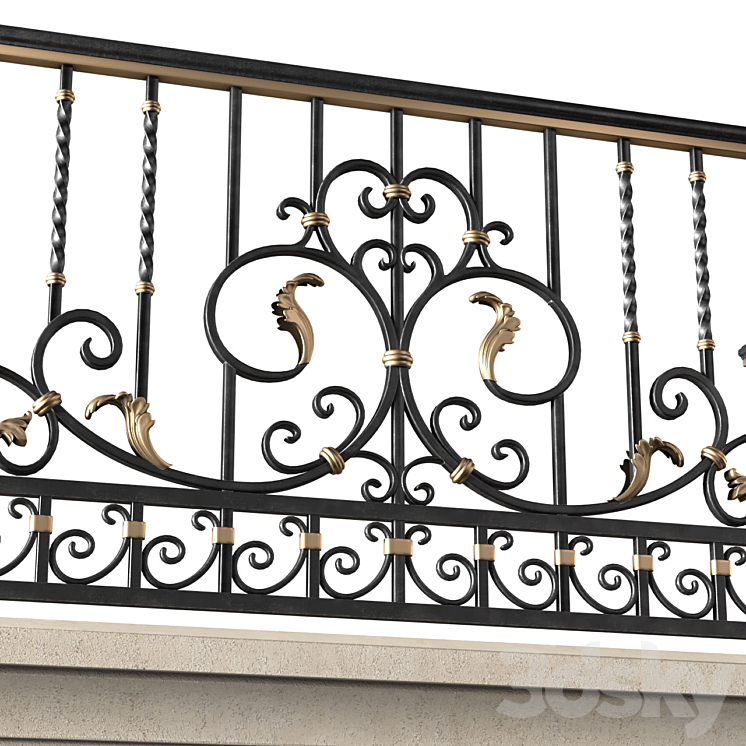 Classic balcony with wrought iron railing.Modern balcony Forged Fence 3DS Max Model - thumbnail 2