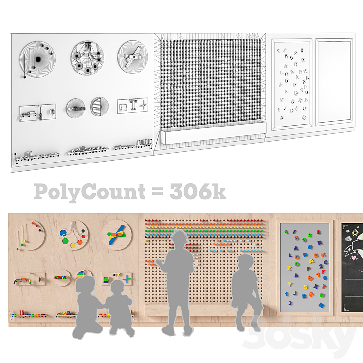 Interactive game board (busyboard) for a children's room 3DS Max - thumbnail 2