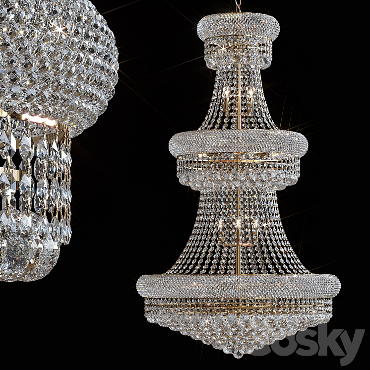 Pendant chandelier Elegant Lighting Primo Royal Cut 32 lamps 3DS Max Model - thumbnail 1