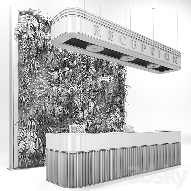 Reception with wall plants Office furniture 3D model
