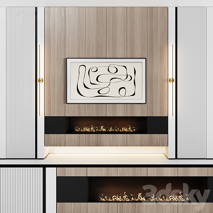 TV wall modular in modern style with decor 03 3D Model