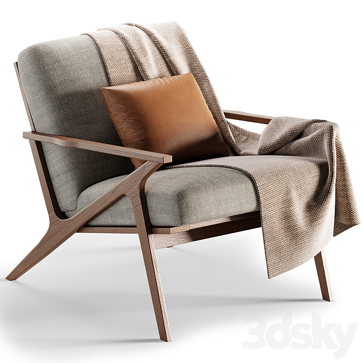 Cavett Wood Frame Accent Chair 3DS Max Model - thumbnail 1