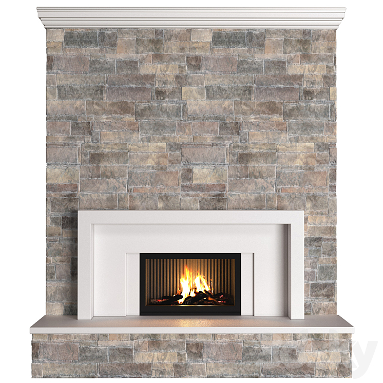classic style Fireplace with stone wall.Stonework Fireplace modern ArtDeco 3D Model