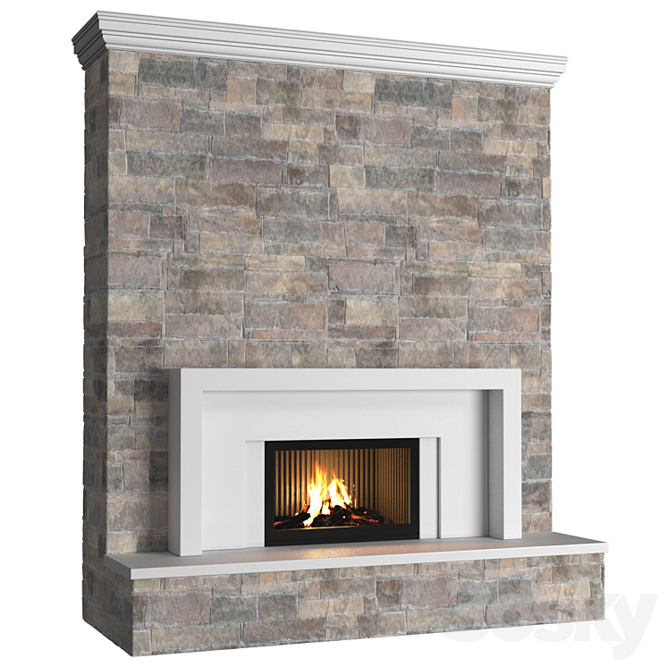 classic style Fireplace with stone wall.Stonework Fireplace modern ArtDeco 3D Model Free