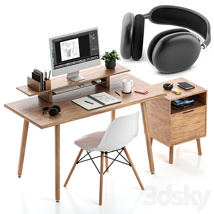 Apple Wooden WorkPlace Home Office 3D Model