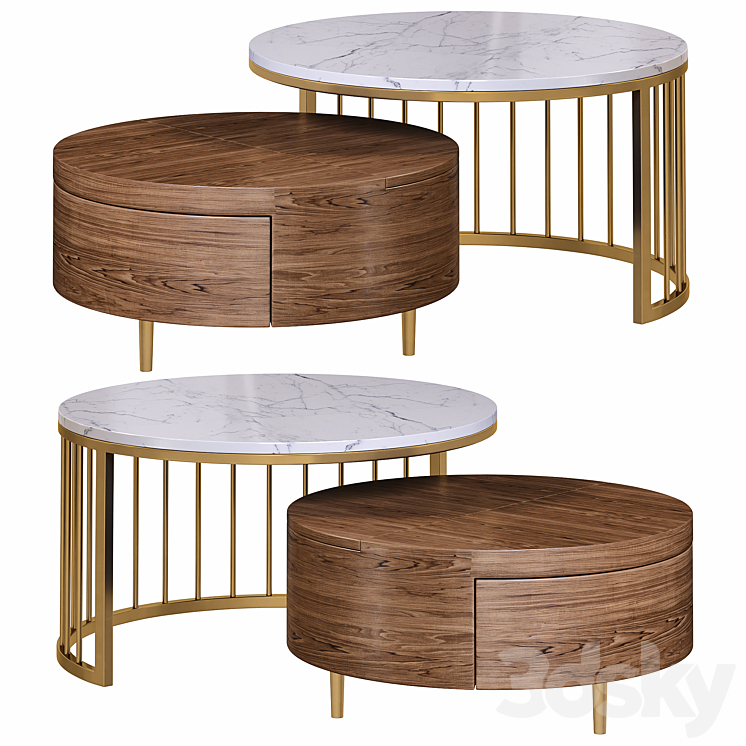 Whitewalnut round nesting coffee table by homary 3DS Max Model - thumbnail 1