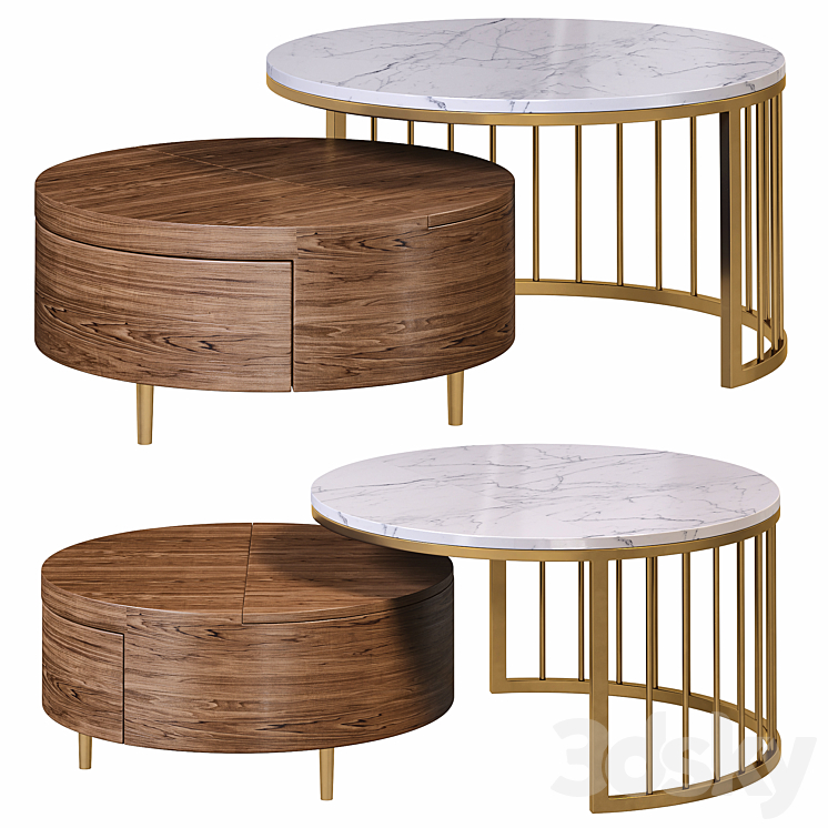 Whitewalnut round nesting coffee table by homary 3DS Max Model - thumbnail 2