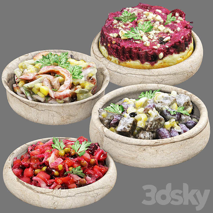 set of vegetable salads 3D Model