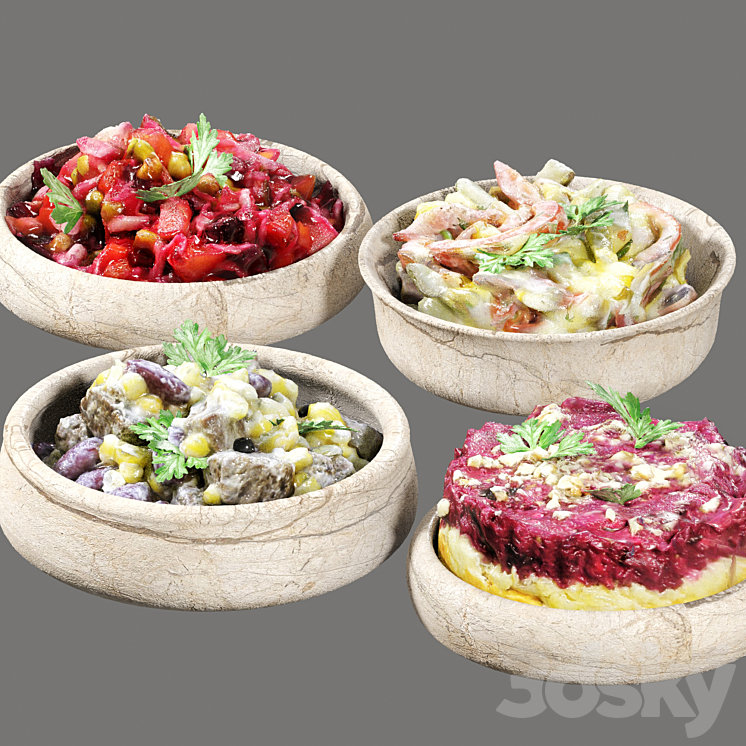 set of vegetable salads 3DS Max Model - thumbnail 2