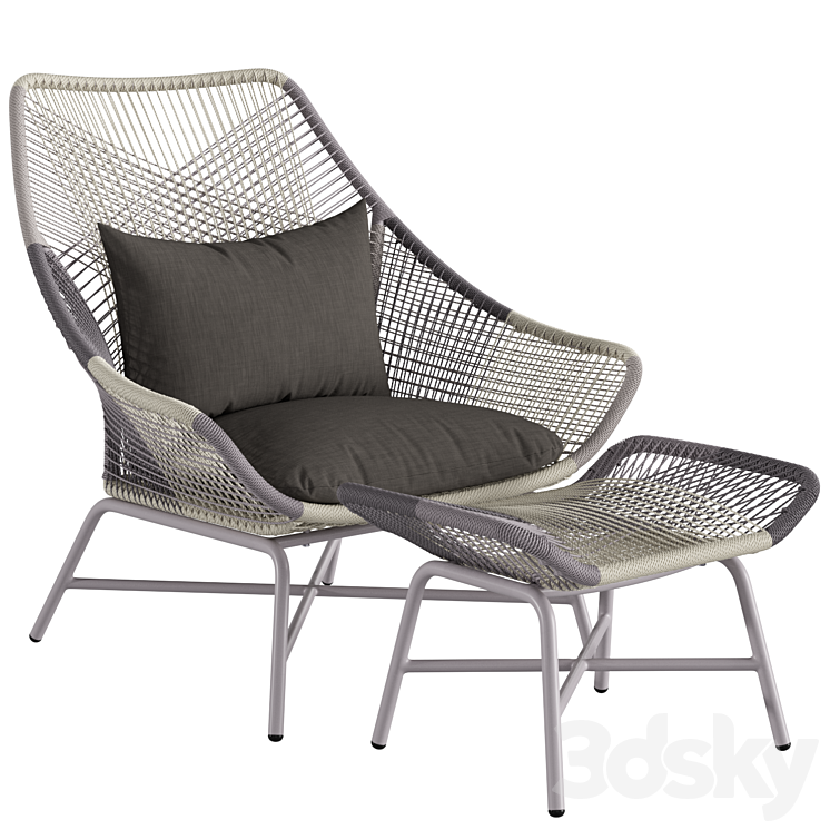 West Elm Huron Outdoor Lounge Chair Large and Ottoman 3DS Max Model - thumbnail 1