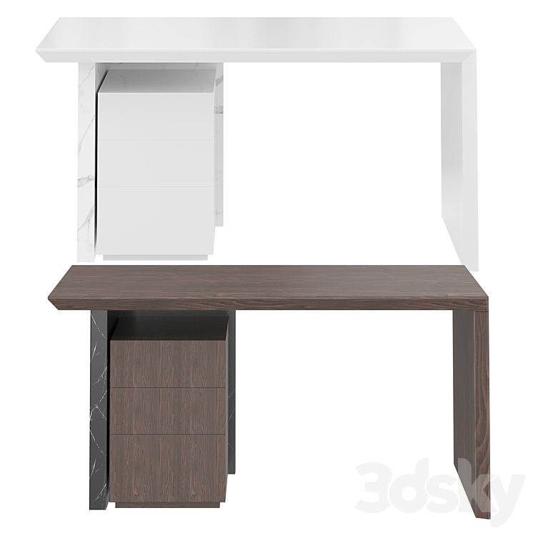 Modern white wooden desk for home office with filing cabinet 3D Model Free