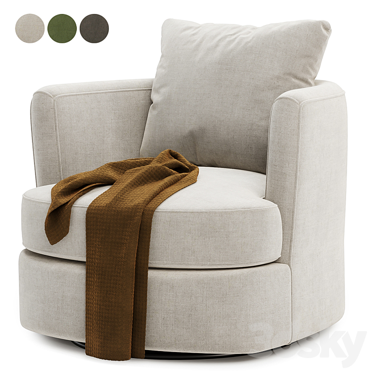 Zarren Upholstered Swivel Barrel Chair 3DS Max Model - thumbnail 1