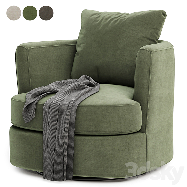 Zarren Upholstered Swivel Barrel Chair 3DS Max Model - thumbnail 2