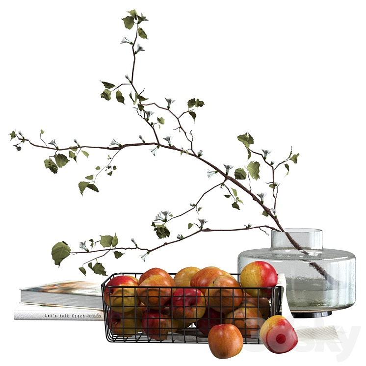 Decorative set with a basket of apples 3DS Max Model - thumbnail 1