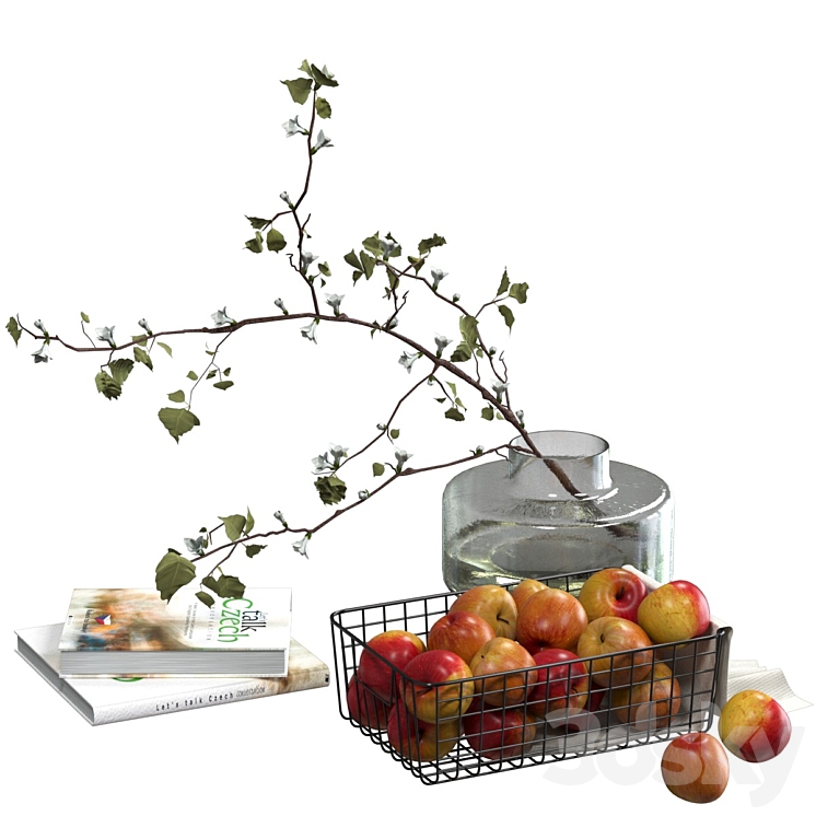 Decorative set with a basket of apples 3DS Max Model - thumbnail 2