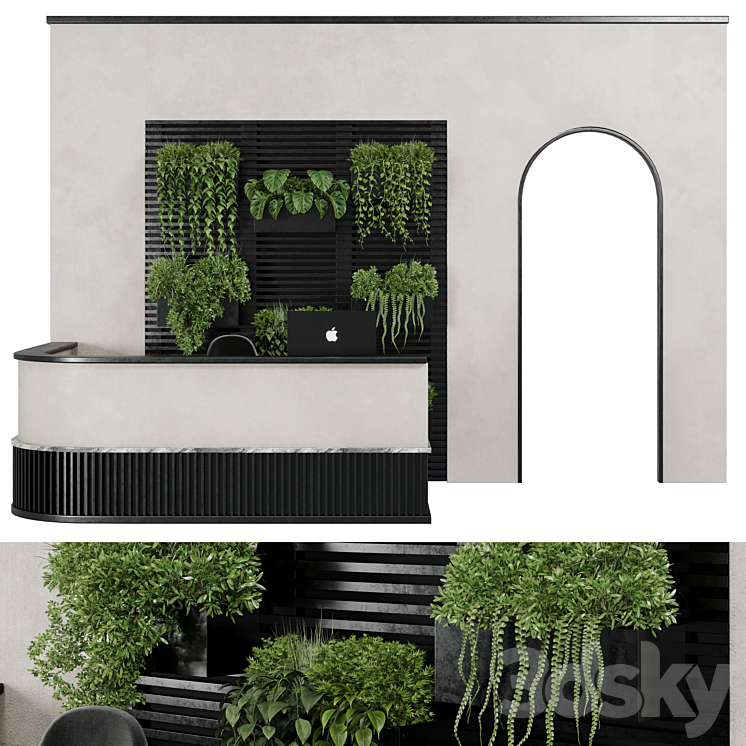 Reception Desk and Wall plant - office furniture 10 3D Model Free