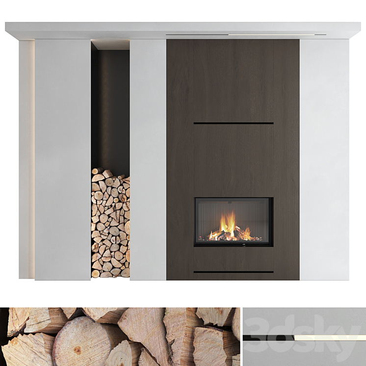 Decorative wall with fireplace set 21 3D Model
