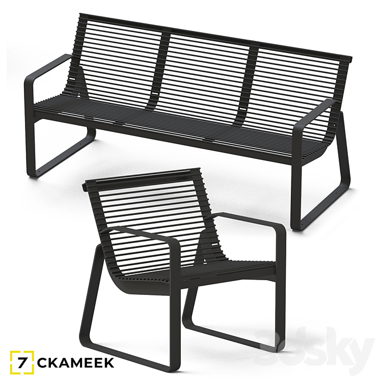 Bench and chair Belgorod metal 3D Model