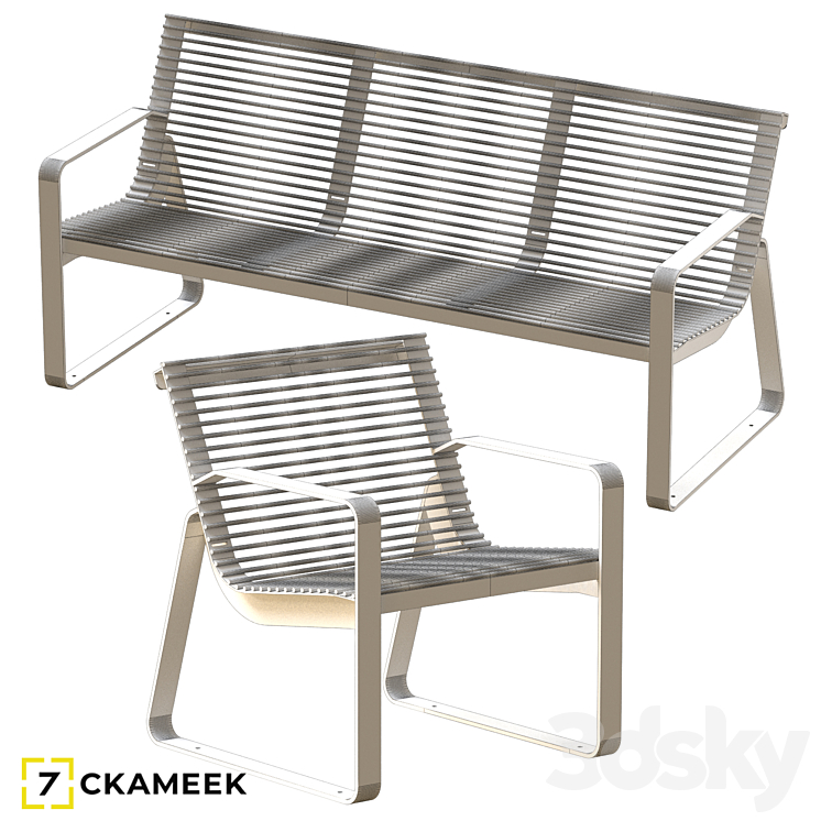 Bench and chair Belgorod metal 3DS Max - thumbnail 2