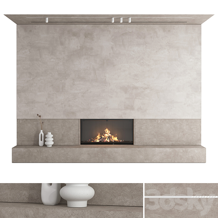 Decorative wall with fireplace set 27 3D Model