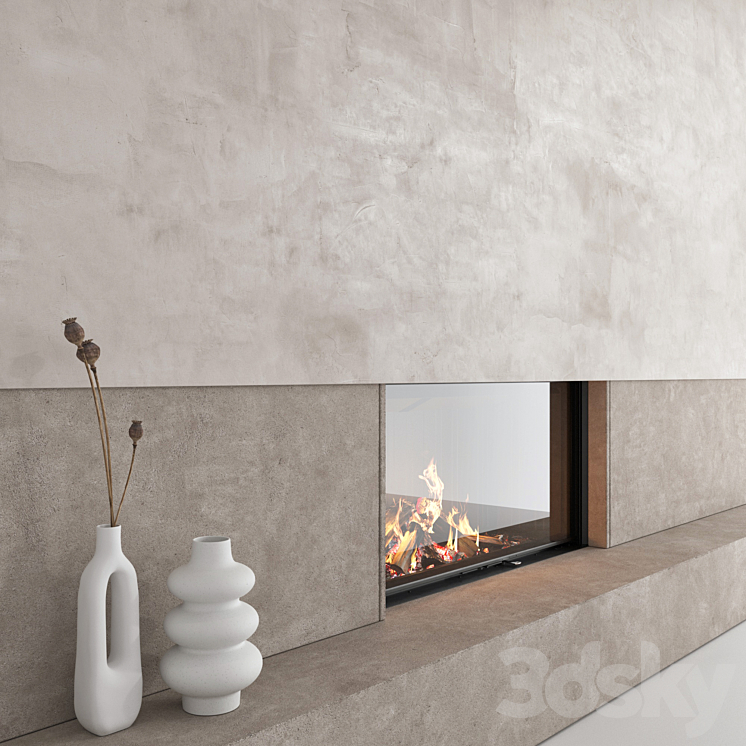 Decorative wall with fireplace set 27 3D Model Free
