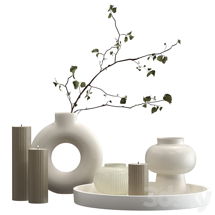 Decorative set with candles and vases 3D Model