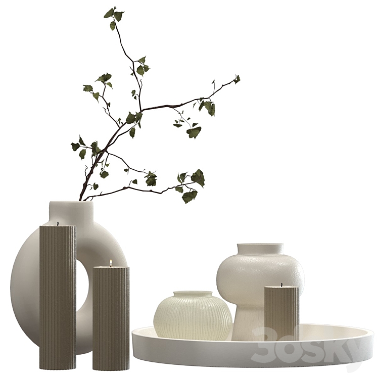 Decorative set with candles and vases 3DS Max Model - thumbnail 2