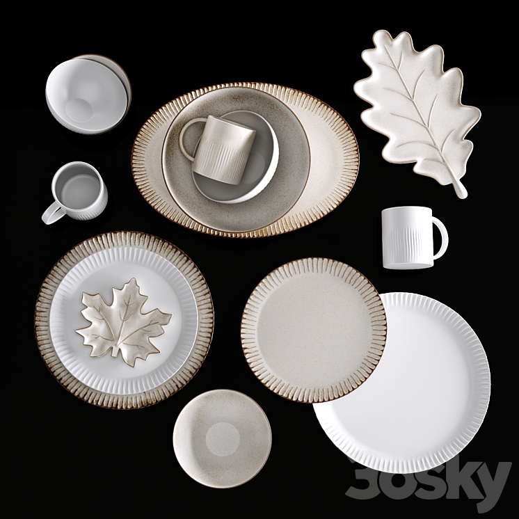 Ridge Textured Stoneware Dinnerware Collection 3D Model