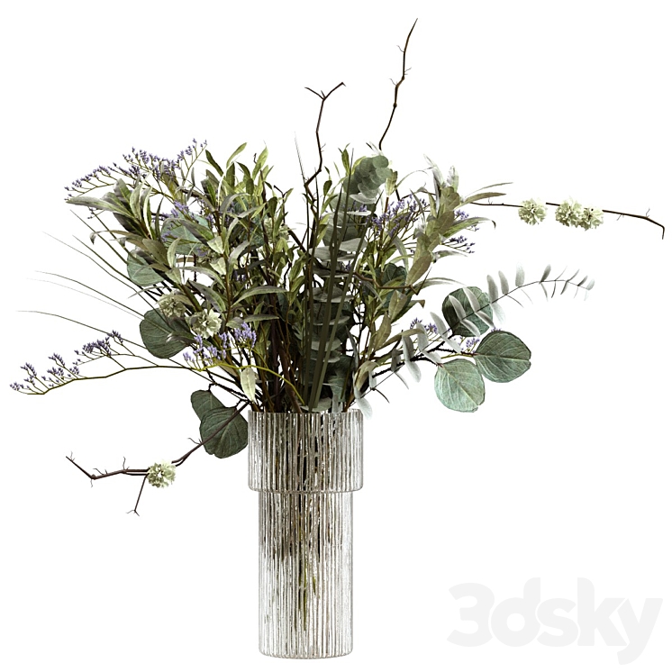 Bouquet of greenery branches eucalyptus and olive 3D Model