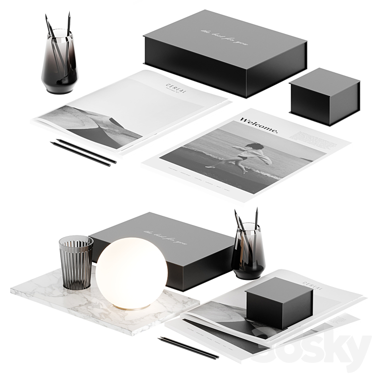 Decorative table set with lamp 3D Model