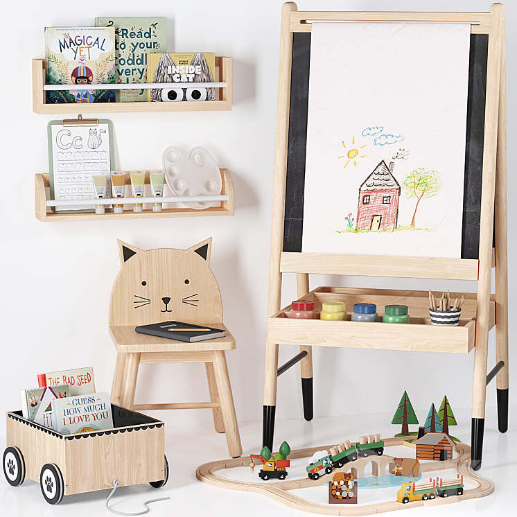 Crate and Barrel Wooden Art Easel Toy and Decor for Kids 3D Model