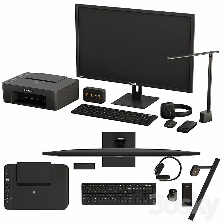 Black Desktop Accessory Set 01 3D Model