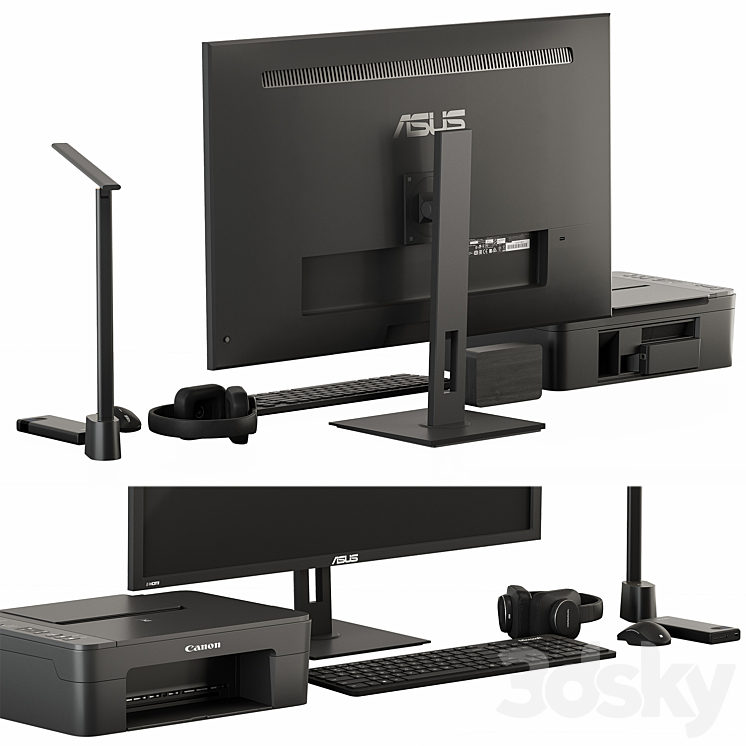 Black Desktop Accessory Set 01 3D Model