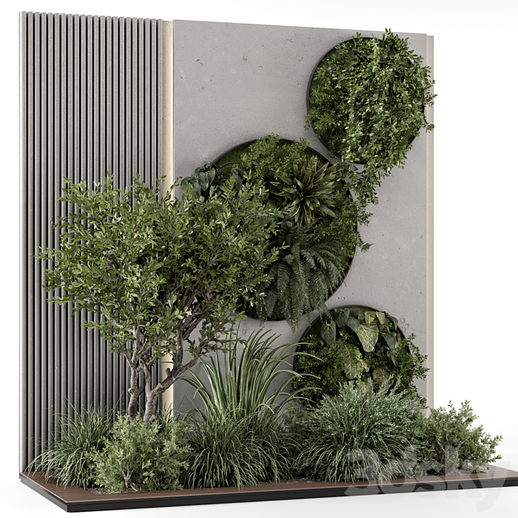 Indoor Wall Vertical Garden in Concrete Base – Set 1357 3DS Max Model - thumbnail 2