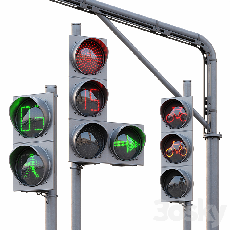 AVE Traffic Lights Set (Animated) 3D Model