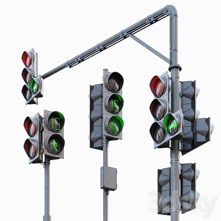 AVE Traffic Lights Set (Animated) 3D Model