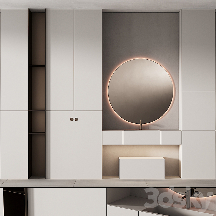 249 bathroom furniture 07 minimal modern round mirror 3D Model