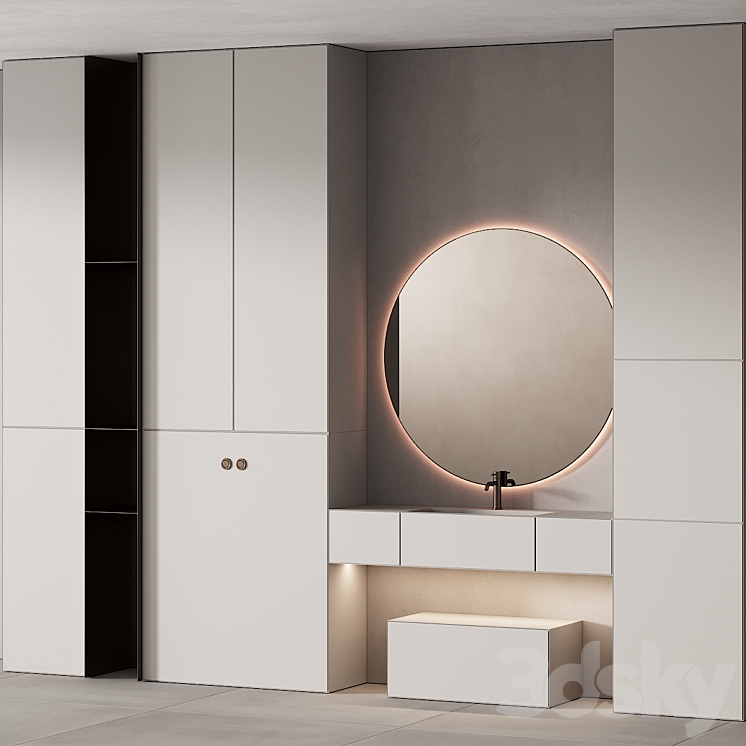 249 bathroom furniture 07 minimal modern round mirror 3D Model