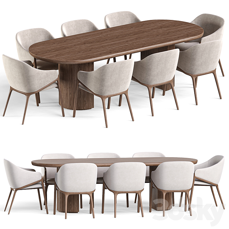 Angelcerda Chair Moon Table Dining Set 3D Model