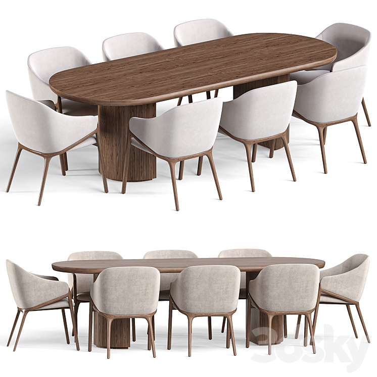 Angelcerda Chair Moon Table Dining Set 3DS Max Model - thumbnail 2