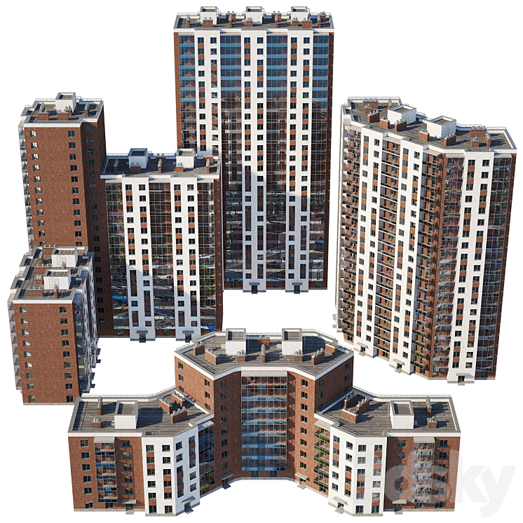 Set of multi-storey buildings 3D Model