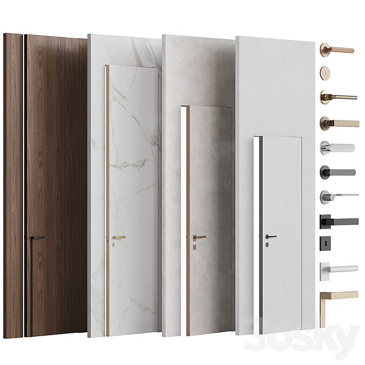 Planum PRO concealed doors with frame and fittings 3D Model