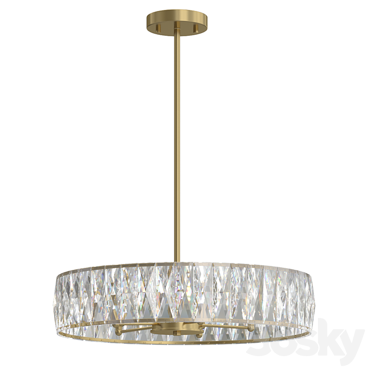 Gold Metal Chandelier With Clear Crystals - Pendant light - 3D model