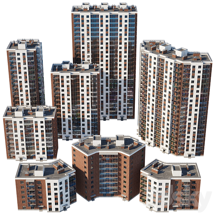 Set of multi-storey buildings 3D Model
