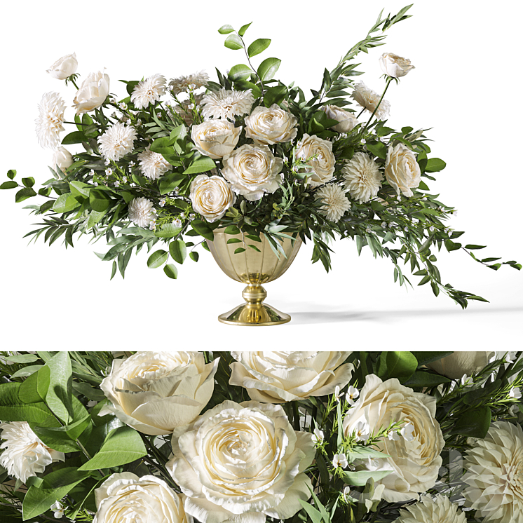 Flower Set 053 White Rose Dahlia Big bouquet 3D Model