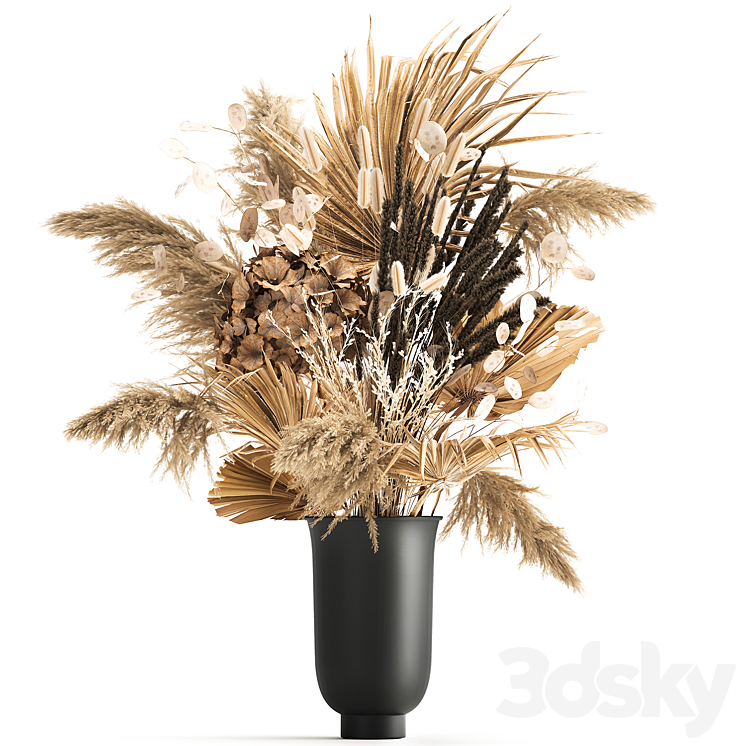 A set of flower bouquets in vases of dried flowers palm branch pampas grass reed grass hydrangea thorns. 283 3D Model