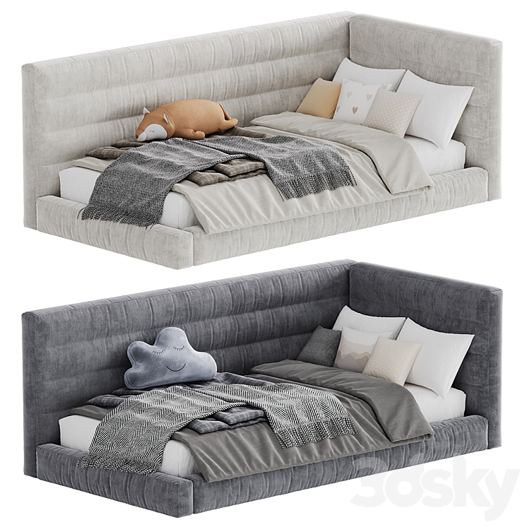 Hudson Upholstered Corner Bed 7 3D Model